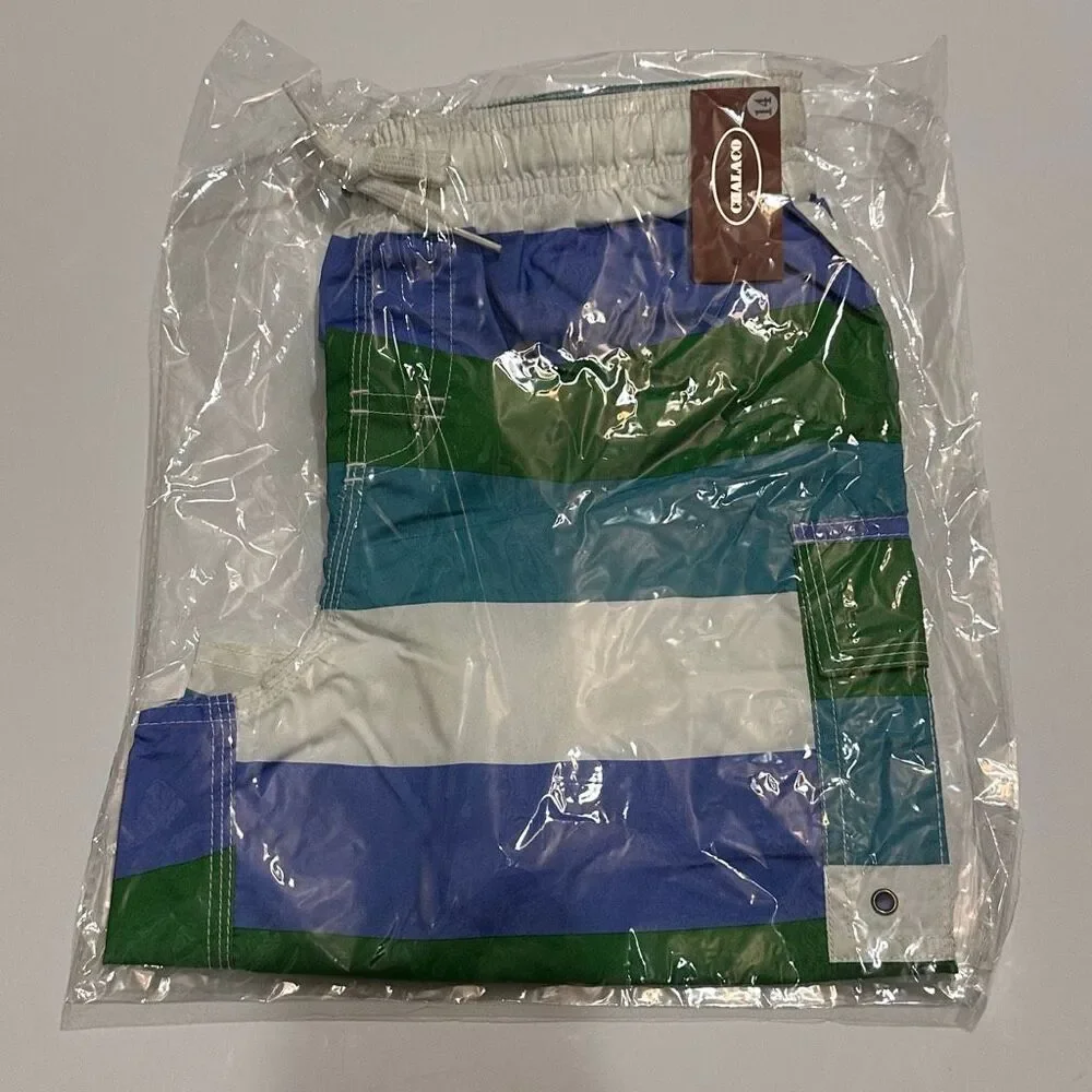 Chalaco Striped Swim Trunks blue, green | Men Size 14/Large